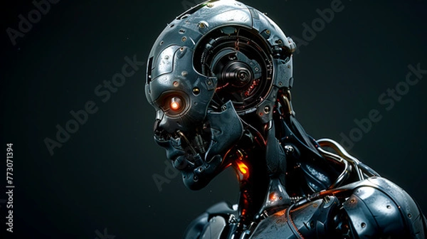 Fototapeta Metallic Conduit: A Mecha Heart in the Dark, Simple Elegance with Half-Rear Lighting