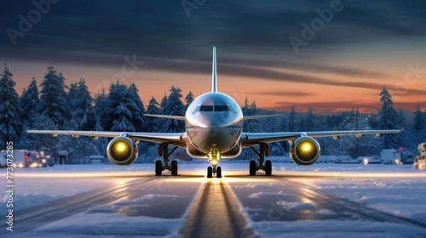 Fototapeta airplane at sunset