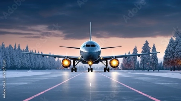 Fototapeta airplane at sunset