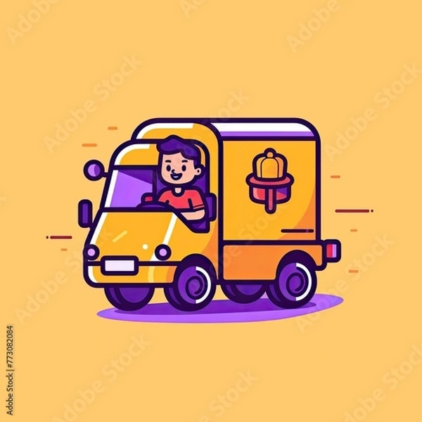 Fototapeta Cute Courier Delivery Package Cartoon  Icon Illustration. People Transportation Icon Concept Isolated Premium Vector. Flat Cartoon Style