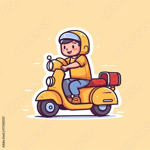 Fototapeta Cute Courier Delivery Package Cartoon  Icon Illustration. People Transportation Icon Concept Isolated Premium Vector. Flat Cartoon Style