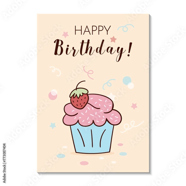 Obraz Hand-drawn doodle cupcake style, muffin. Bright and delicious dessert, pastries