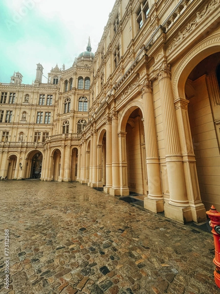 Fototapeta Photo of landscape and architecture of Schwerin Castle in Schwerin, northern Germany, Mecklenburg-Vorpommern