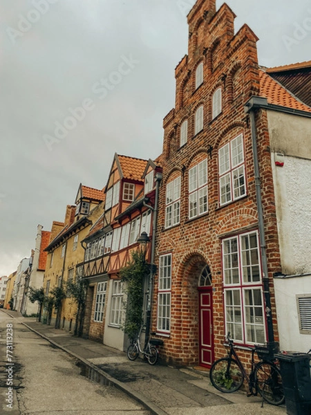 Fototapeta Photo of landscapes and architecture of Lübeck in Germany, autumn landscape, northern Germany, Schleswig-Holstein