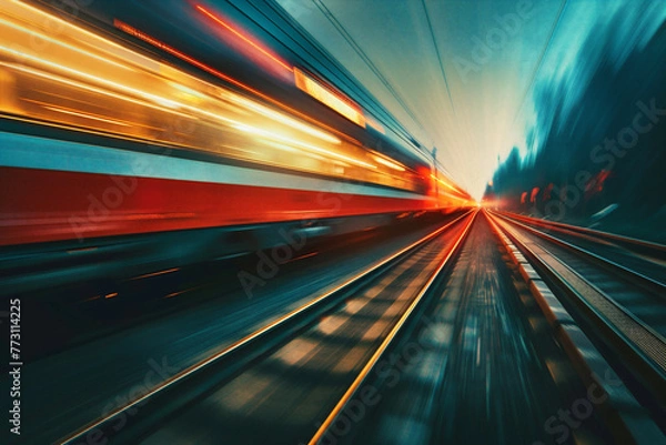 Fototapeta High speed train overtaking, utilizing rear curtain sync for dynamic motion effect.