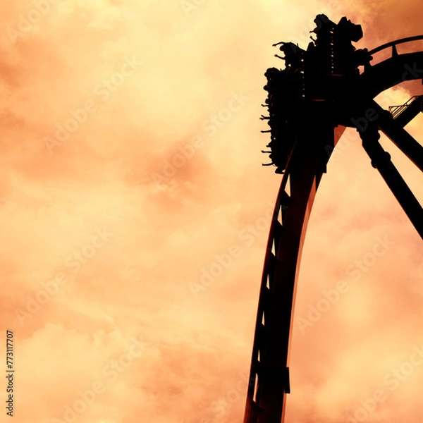 Obraz Rollercoaster railroad track over sky