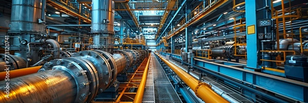 Fototapeta A modern industrial facility featuring advanced technology and machinery for manufacturing and processing various materials.
