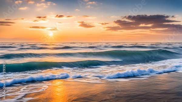 Obraz The sunrise scenery on the sea, beautiful evening sunset and waves