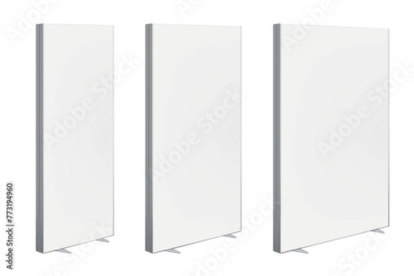 Fototapeta Blank white advertising lightbox standee. Mock-up set. Trade show led display banner stand. Vector mockup. Light box sign template