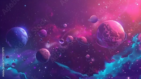 Fototapeta Space background with colorful planet and star