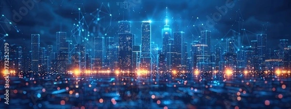 Fototapeta Streszczenie inteligentne miasto lub sieć Wi-Fi