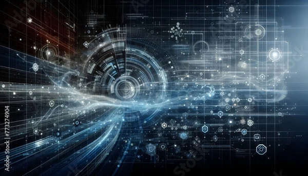 Fototapeta Cybernetic Canvas Digital grid backdrop with a cybernetic theme for tech presentations. in business innovation abstract theme ,Full depth of field, clean bright tone, high quality ,include copy space,
