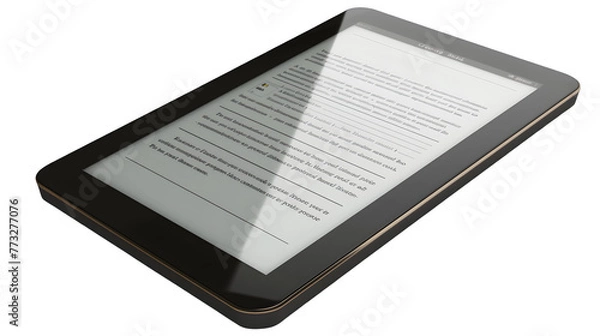 Obraz E-Reader PNG: Portable Electronic Reading Device Isolated on White | Transparent Background | Hand Edited Generative AI
