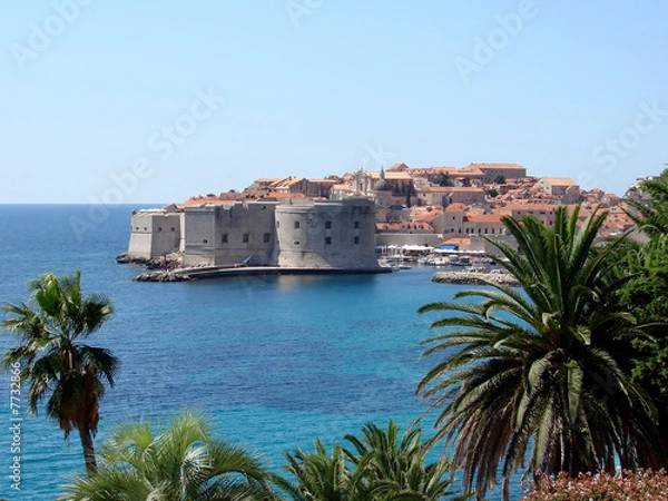 Obraz Dubrovnik view through palm trees
