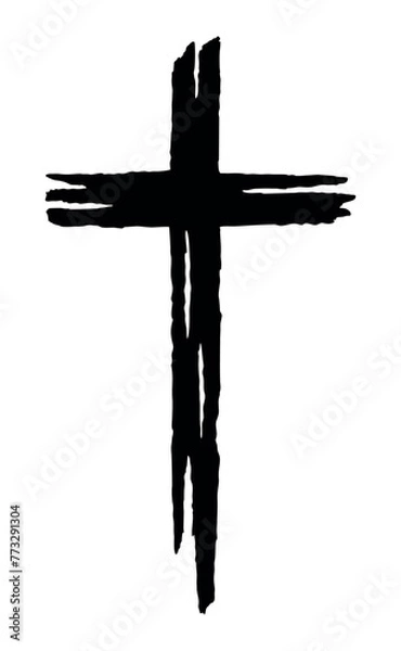 Fototapeta Vector illustration of stylized crucifix silhouette simulating irregular brush strokes.