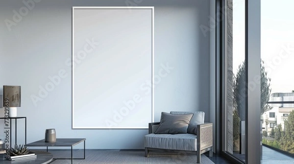 Fototapeta Frame mockup in interior. Cozy bedroom with empty poster frame.