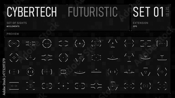 Fototapeta Set of cyberpunk targets. A collection of HUD futuristic aims, scopes, sights, reticles and crosshairs. Vector set of futuristic HUD design elements.