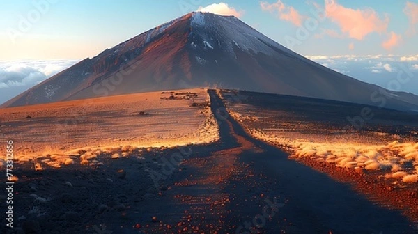 Fototapeta View of Volcano craters from Mauna Kea Mountain summit at sunset, Big Island, Hawaii AI generated