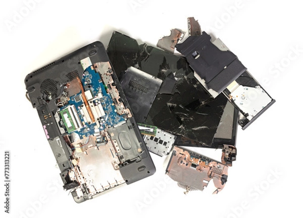 Obraz Old broken laptop isolated on white background