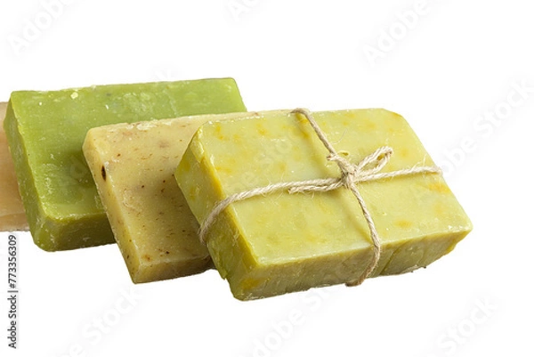 Fototapeta Collection of handmade, natural organic Soap. Spa products. PNG Design Element.