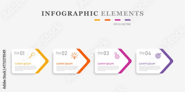 Fototapeta Vector infographic design of 4 steps of work process. Graphics for business and educational concepts, can be used for presentations. Workflow outline Process diagram flow chart data graph