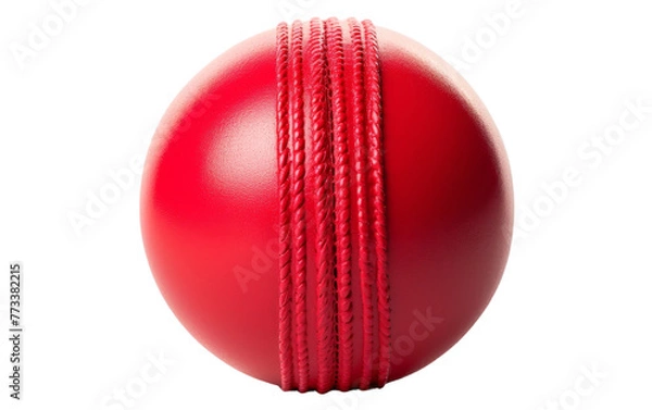 Fototapeta A vibrant red cricket ball resting on a clean white background