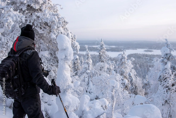 Obraz Hiking in winter forest