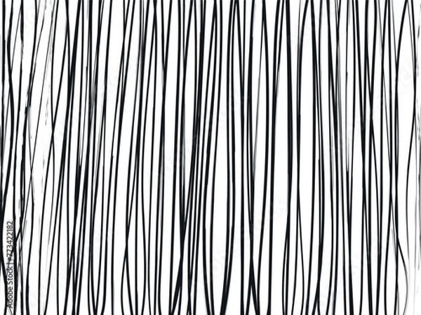 Fototapeta Black and white monochrome doodle abstract vertical stripes pattern. Simple design for background with hand-drawn style vertical irregular corrugated black lines.