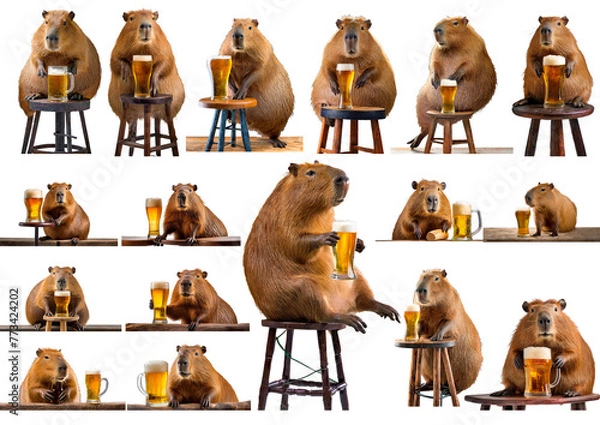 Obraz capybara drinks beer