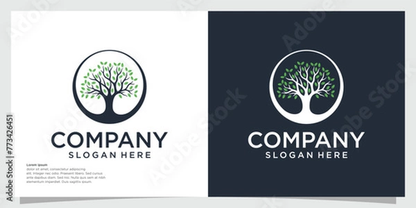 Fototapeta Tree Root logo illustration. Vibrant abstract tree vector silhouette, roots vector - Tree of life logo design inspiration isolated on white background