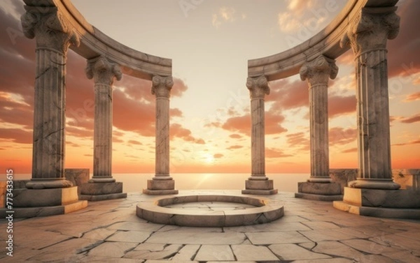 Obraz Ancient marble pillars in elliptical arrangement with orange sky