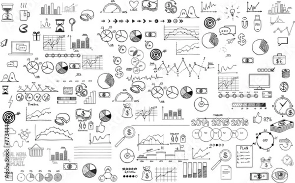 Fototapeta infografiki kolekcja ręcznie rysowane doodle szkic biznes