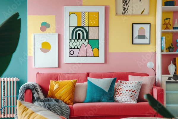 Obraz A modern living room interior with dopamine decor.