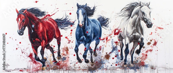 Obraz red, blue and white horses