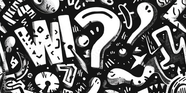 Fototapeta Black and white drawing of various letters. Suitable for educational materials or graphic design projects