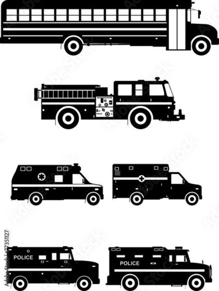 Fototapeta Set of different special cars. Vector illustration