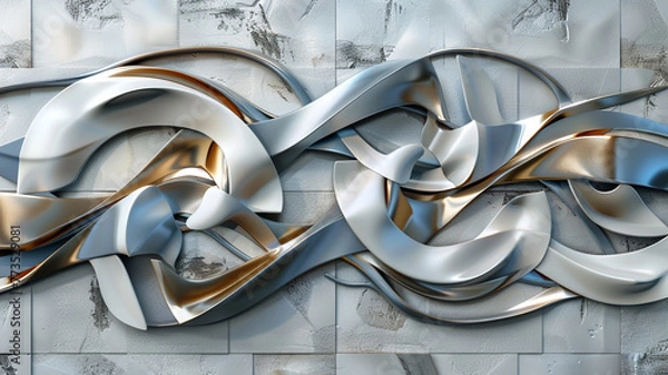 Fototapeta A sleek decorative wall featuring interlocking abstract elements and metallic accents, captured perfectly in