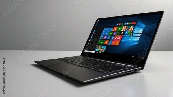 Fototapeta Laptop on a white minimalistic table design