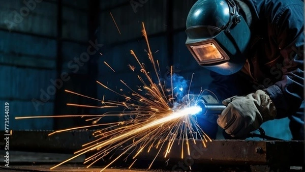 Obraz Welder at work with bright sparks flying