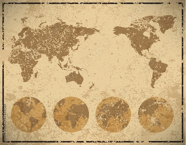 Fototapeta world map in vintage pattern paper, vector illustration