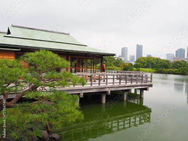 Fototapeta hama-rikyu gardens, these former imperial and shogunate gardens are a lesser-known oasis in the middle of the metropolis