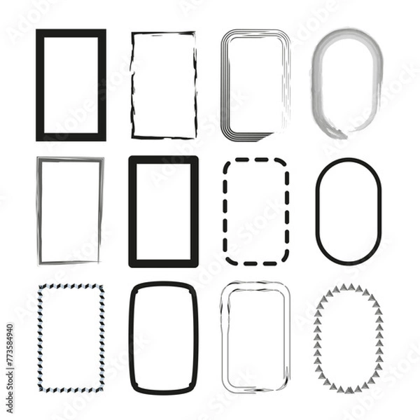 Fototapeta Assorted rectangle and oval brush stroke frames set. Creative borders collection. Abstract shapes. Vector illustration. EPS 10.