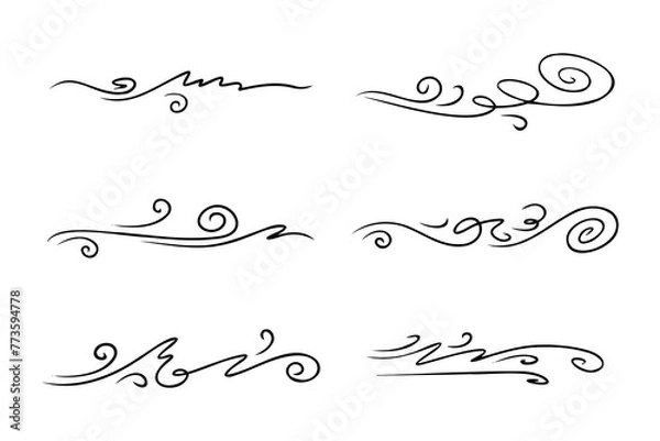 Fototapeta hand drawn wind doodle set, vector illustration.