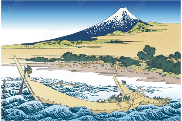 Obraz 浮世絵　葛飾北斎　東海道江尻田子の浦略図のイメージイラスト