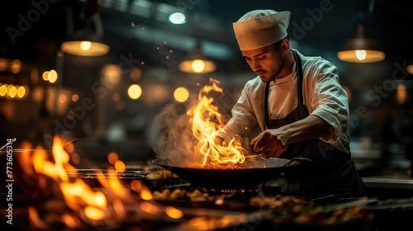 Fototapeta chef in his kitchen. Created with Generative AI.	
