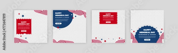 Fototapeta Memorial day greeting card displayed with the national flag of the United States of America. Social media templates for memorial day.