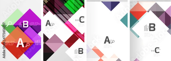 Fototapeta Set of square geometric poster backgrounds. Vector illustration For Wallpaper, Banner, Background, Card, Book Illustration, landing page