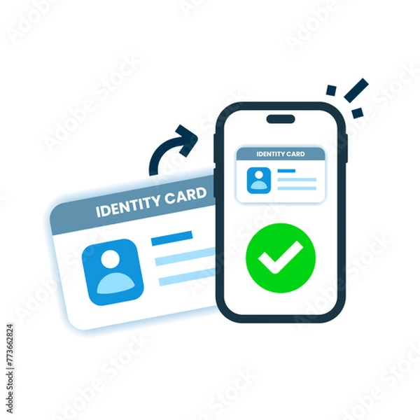 Fototapeta scan id card to digital document format file using smartphone concept illustration flat design vector. simple modern graphic element for landing page ui, infographic, icon