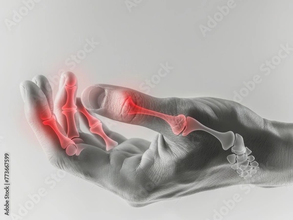 Fototapeta Highlighted Hand Bones Indicating Localized Pain.