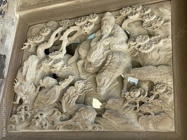 Obraz お寺の山門の彫刻